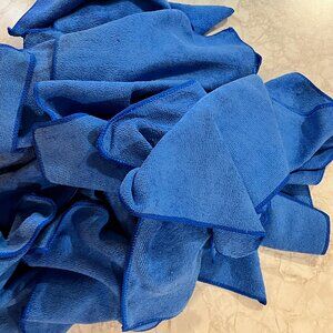 24 Pack Microfiber Cleaning Cloths 14"x14" Blue Lint Free No Scratch Detailing